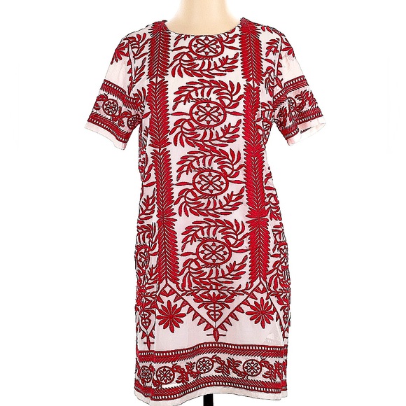 all:row Dresses & Skirts - ALL ROW Red & White Embroidered Shift Tunic Dress, Size Small